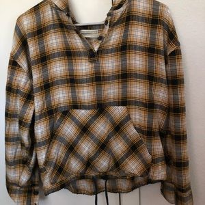 Urban outfitters yellow plaid drawstring waist hoodie